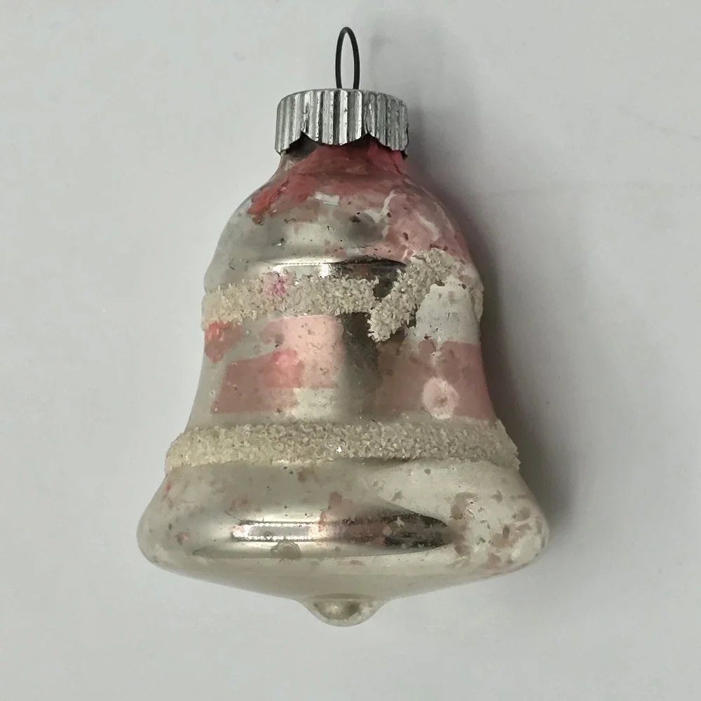 Vintage Mercury Glass Pink Striped Bell ~ Shiny‎ Brite ~ 2